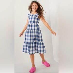 Old Navy Blue and White Checkered Girls Size - L(10-12) Dress